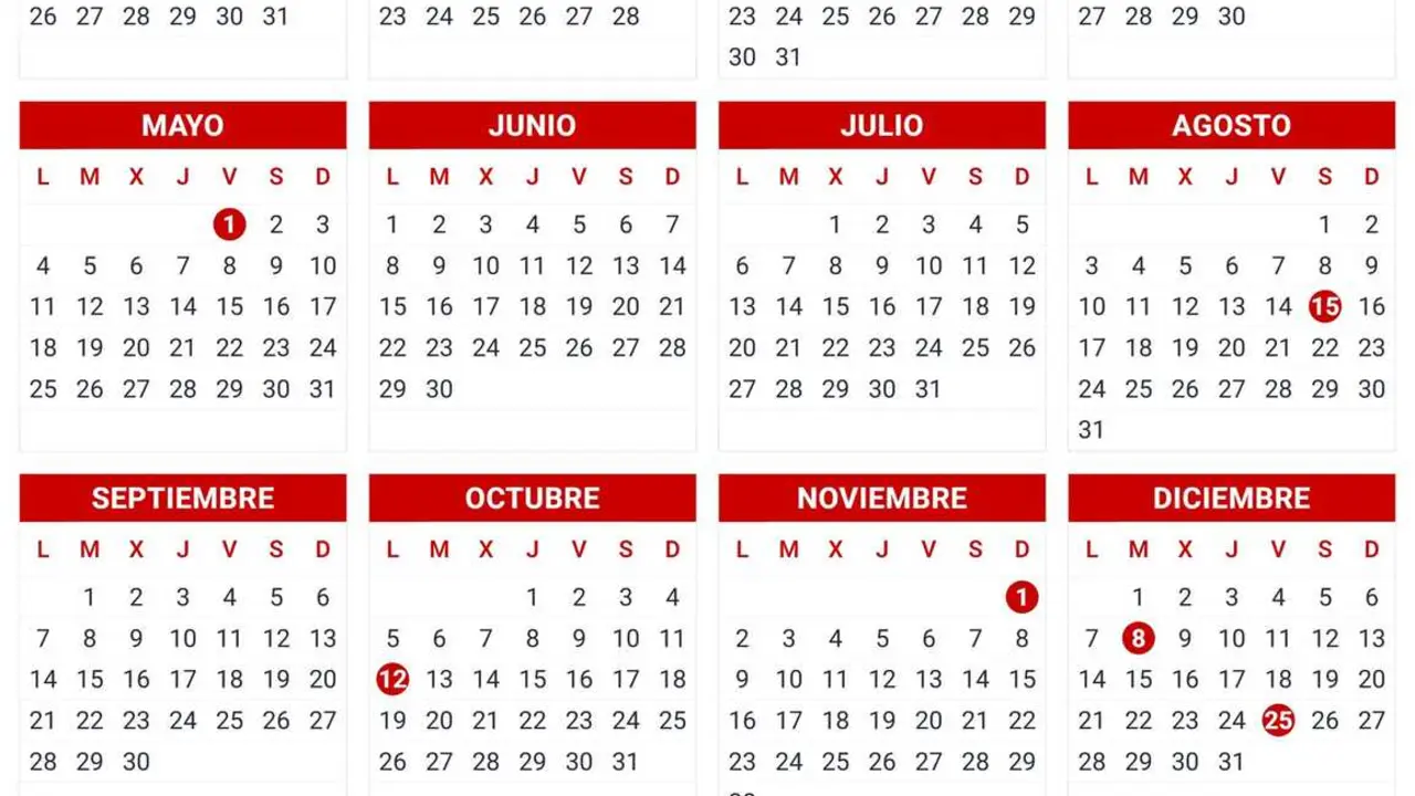 Archivo - Calendario laboral en Espa&ntilde;a. En 2026 ser&aacute;n fiesta en toda Espa&ntilde;a el jueves 1 de enero (A&ntilde;o Nuevo), el martes 6 de enero (Epifan&iacute;a del Se&ntilde;or), el viernes 3 de abril (Viernes Santo), el viernes 1 de Mayo (Fiesta del Trabajo), el s&aacute;bado 15 de agos
