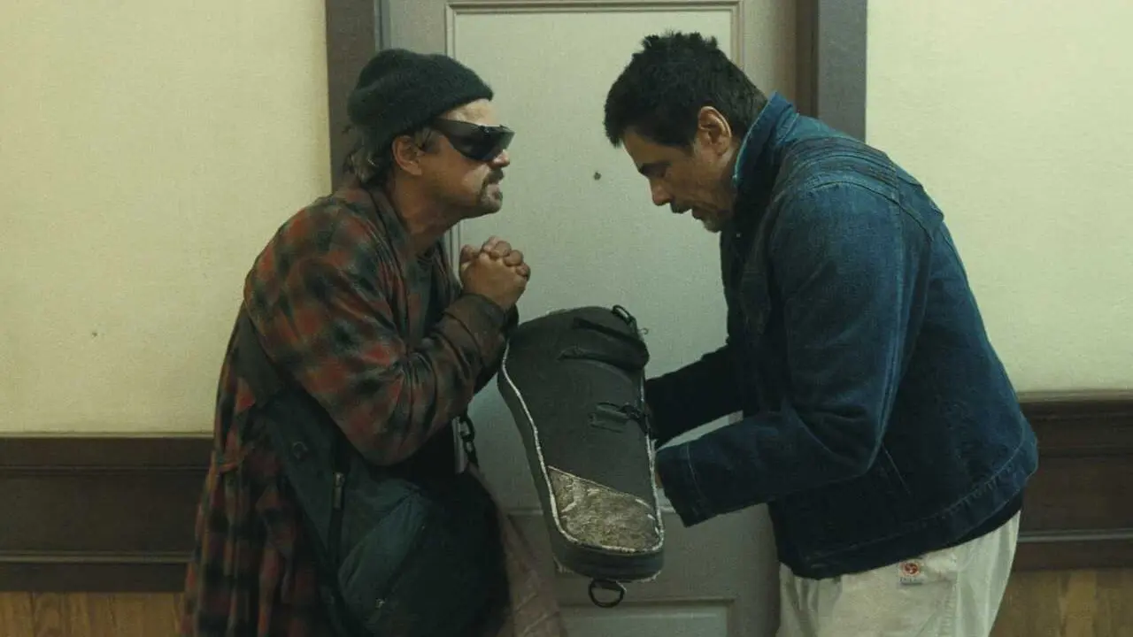 RELEASE DATE: September 26, 2025 TITLE: One Battle After Another STUDIO: Warner Bros. Studios DIRECTOR: Paul Thomas Anderson PLOT: When their evil enemy resurfaces after 16 years, a group of ex-revolutionaries reunite to rescue one of their own's daughter. STARRING: Leonardo DiCaprio as as Bob Fergusonas, and Benicio Del Toro as Sensai Sergio,Image: 1039682340, License: Rights-managed, Restrictions: PLEASE NOTE: Entertainment Pictures is not the copyright owner of this or any television or film publicity image, but only provides access to the material. Additional permissions may be required. Image NOT available for commercial use, ONLY editorial use, Model Release: no, Credit line: Warner Bros. Studios / Zuma Press / ContactoPhoto