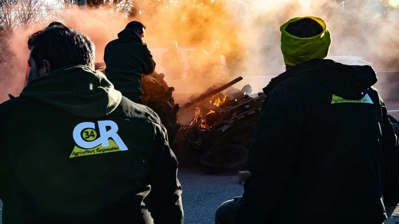 Varias personas cortan la carretera durante una protesta, a 8 de enero de 2026, en Pont&oacute;s, Girona, Catalunya (Espa&ntilde;a). 