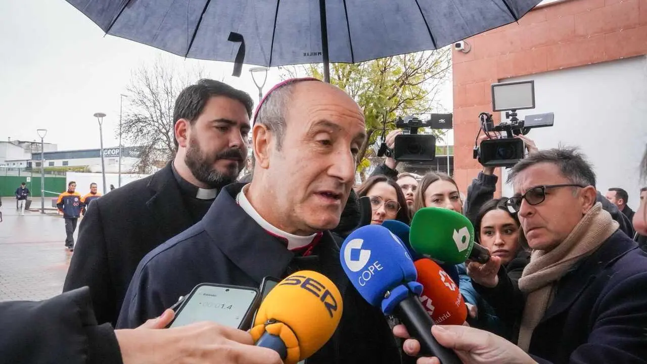 El obispo de C&oacute;rdoba, Jes&uacute;s Fern&aacute;ndez, en declaraciones a los medios antes de presidir la misa funeral en memoria de las v&iacute;ctimas del accidente ferroviario de Adamuz (C&oacute;rdoba).