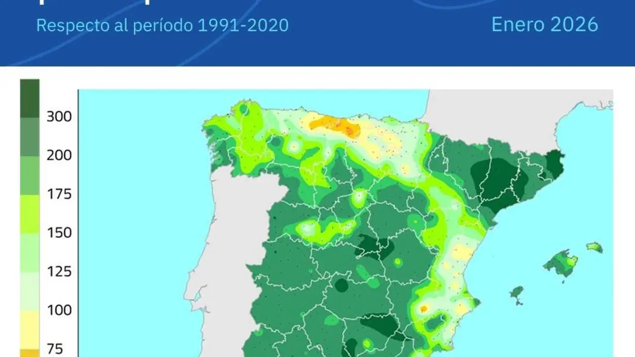 Enero de 2026 fue el segundo m&aacute;s lluvioso del siglo XXI y registr&oacute; 119,3 l/m2 en la Espa&ntilde;a peninsular.