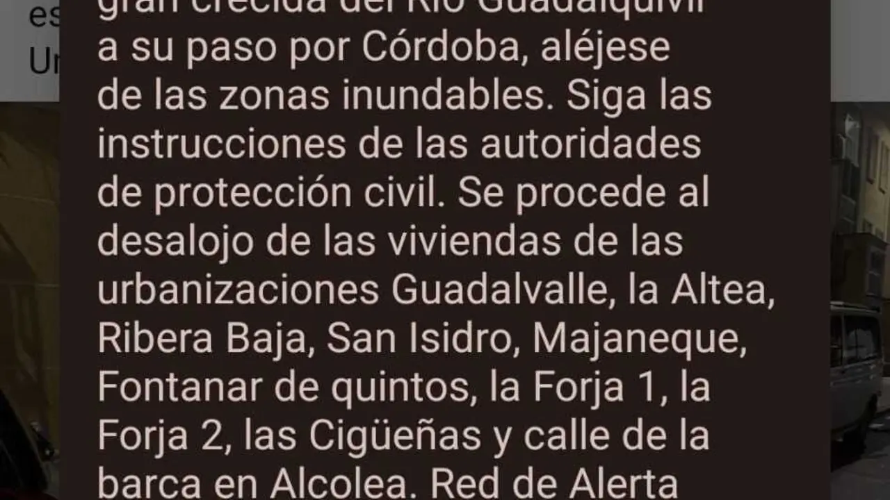 El Es Alert recibido por los cordobeses este jueves 5 de febrero.