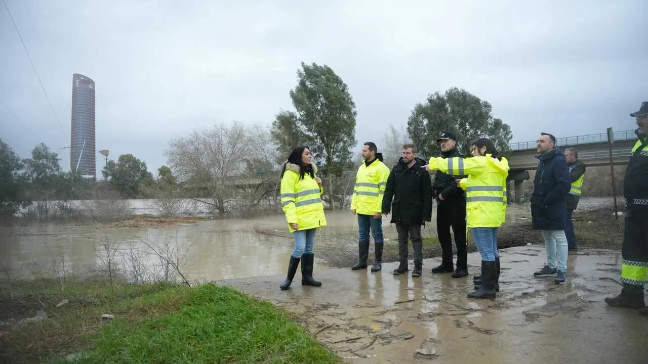 El subdelegado del Gobierno, junto al Puente de la Se&ntilde;orita, que une Sevilla con Camas.