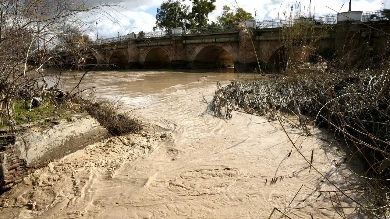 Vista general de la crecida del r&iacute;o Genil a su paso por la localidad de &Eacute;cija. Imagen de archivo. 