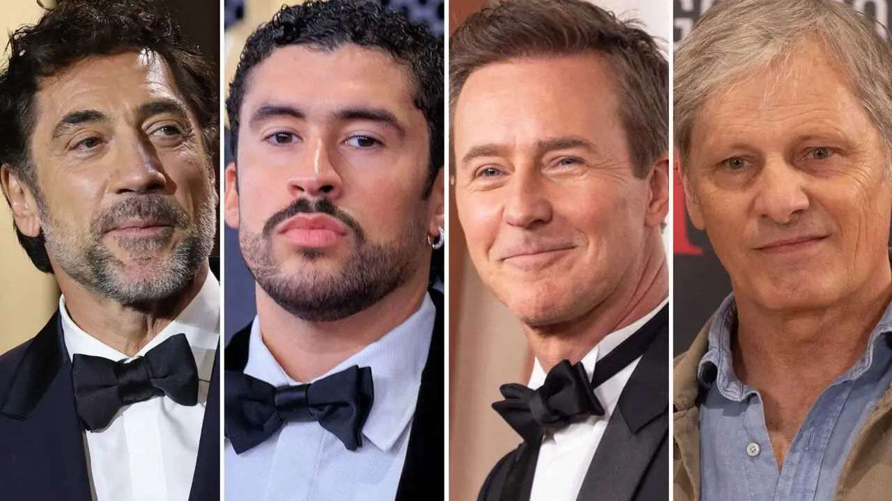 Los actores Javier Bardem, Bad Bunny, Edward Norton y Viggo Mortensen