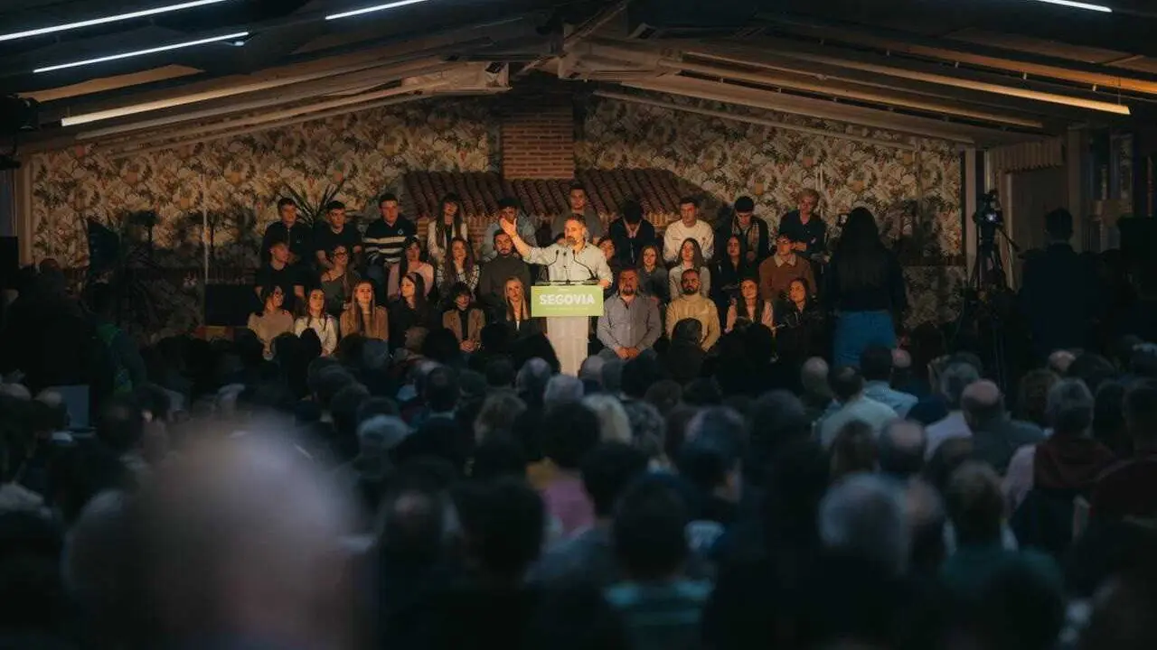 El presidente de Vox, Santiago Abascal, durante un acto de partido en Segovia