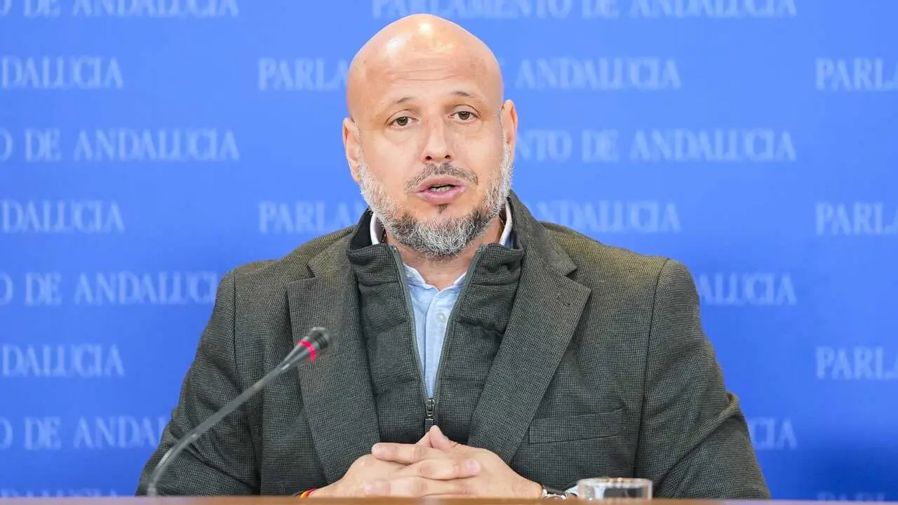 El portavoz adjunto del Grupo Parlamentario Vox, Rodrigo Alonso, durante la ronda de ruedas de prensa de portavoces de los grupos parlamentarios en el Parlamento de Andaluc&iacute;a, a 25 de febrero de 2026 en Sevilla (Andaluc&iacute;a, Espa&ntilde;a). Los portavoces de los g