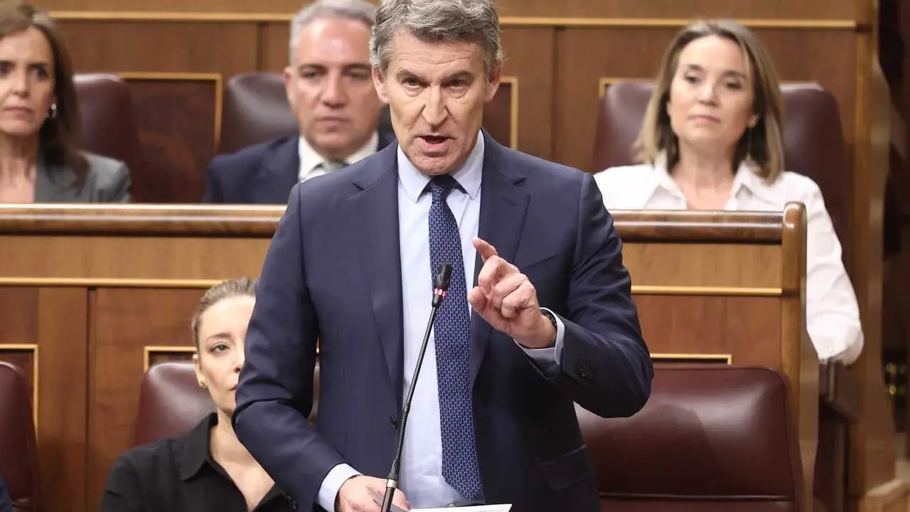 El presidente del Partido Popular, Alberto N&uacute;&ntilde;ez Feij&oacute;o, durante una sesi&oacute;n de control al Gobierno, en el Congreso de los Diputados, a 25 de febrero de 202, en Madrid (Espa&ntilde;a). 