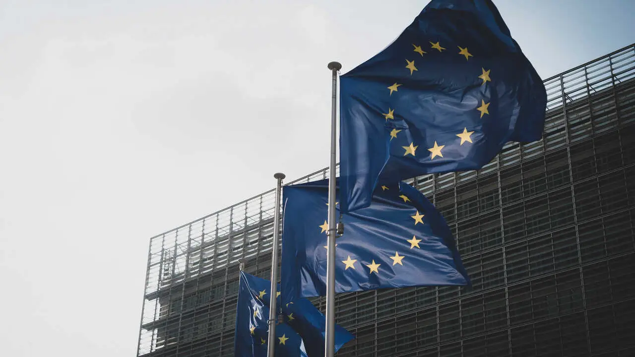 European flags in front of EU institutions in the Belgian capital.
