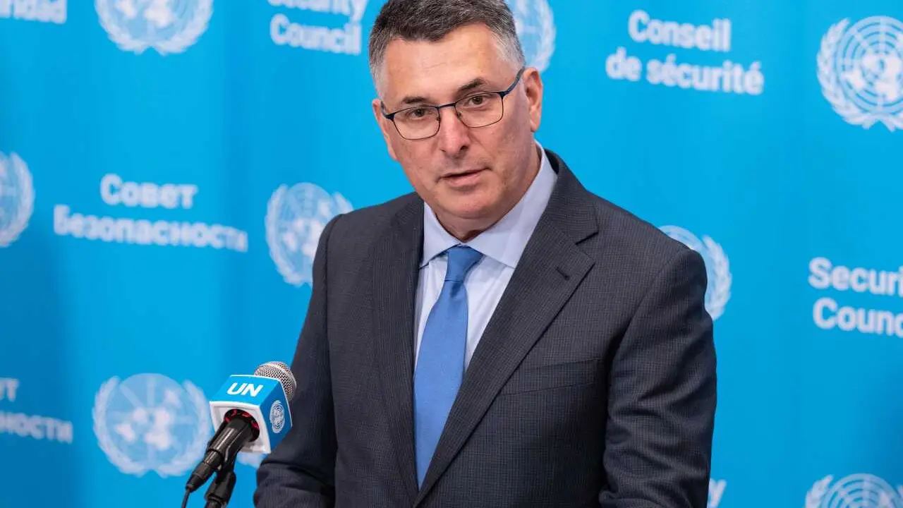 El ministro de Asuntos Exteriores de Israel, Gideon Sa'ar, durante el Consejo de Seguridad de la ONU, en Nueva York.