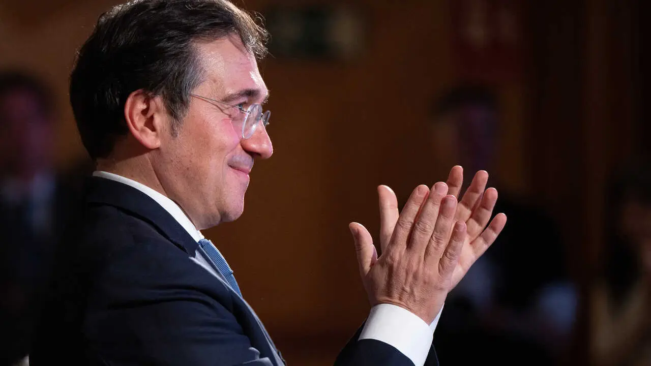 Minister of Foreign Affairs Jose Manuel Albares seen during the tribute to Nicolas Sanchez Albornoz at the Cervantes Institute.