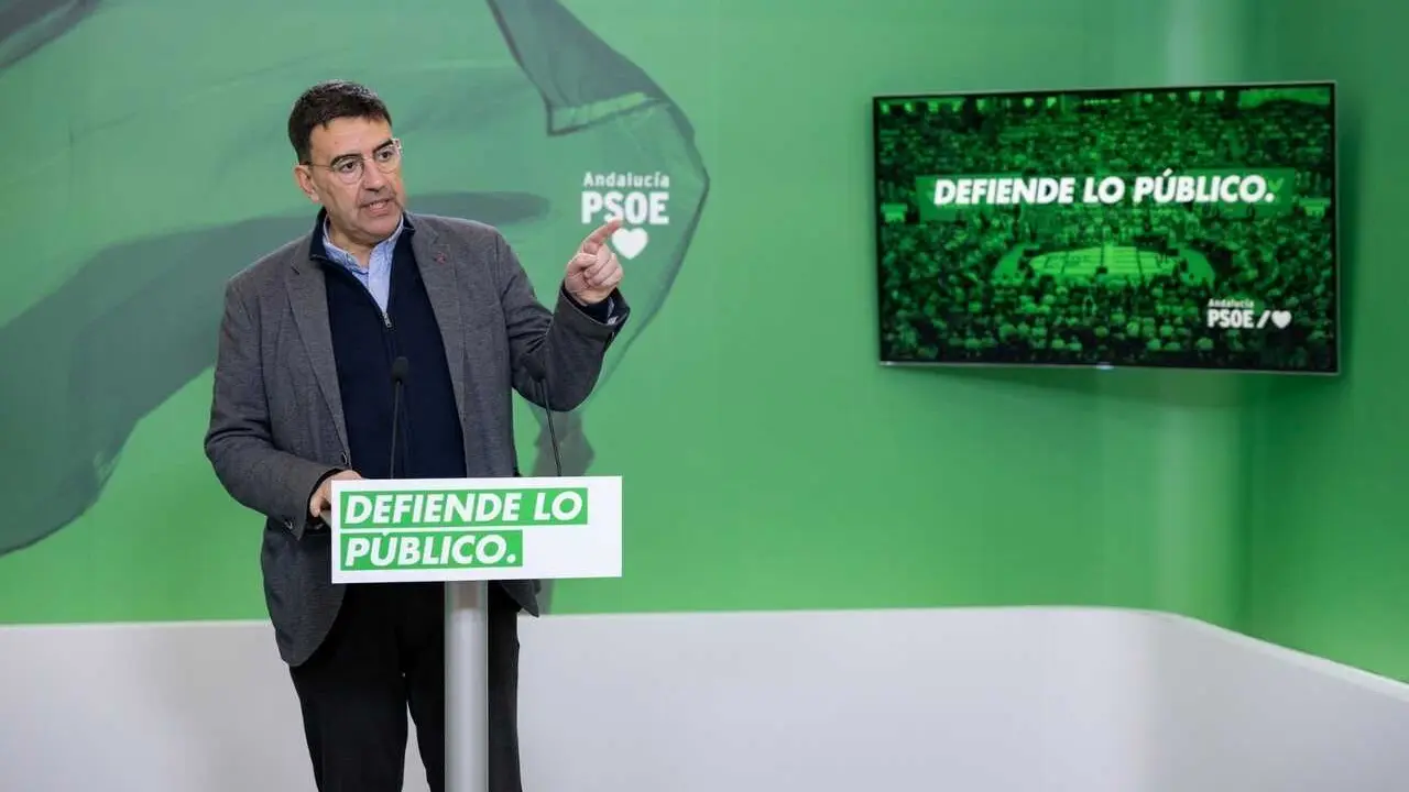 El portavoz del Grupo Socialista en la Comisi&oacute;n de Presidencia del Parlamento, Mario Jim&eacute;nez, este martes en rueda de prensa.