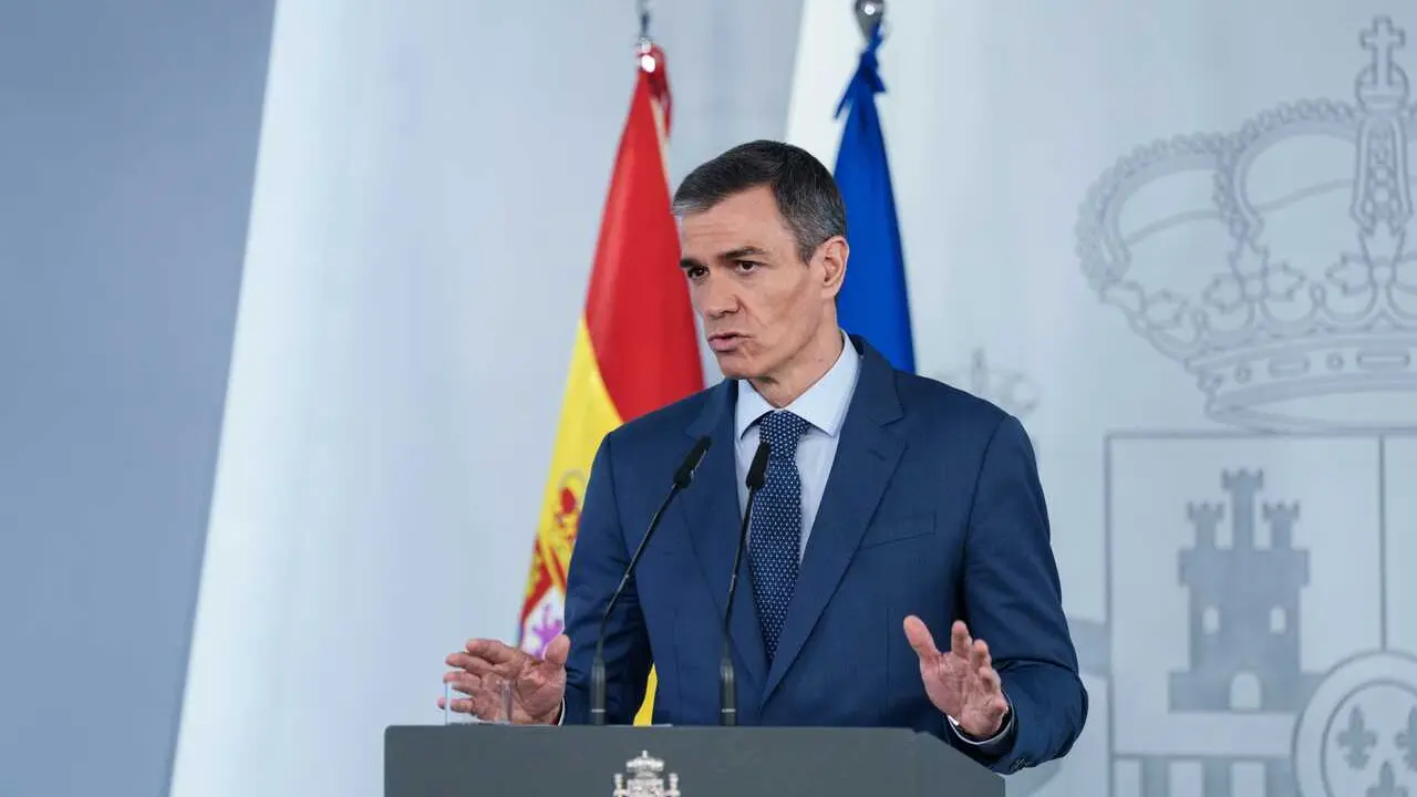 El presidente del Gobierno, Pedro S&aacute;nchez, durante una rueda de prensa posterior al Consejo de Ministros extraordinario del 20 de marzo.