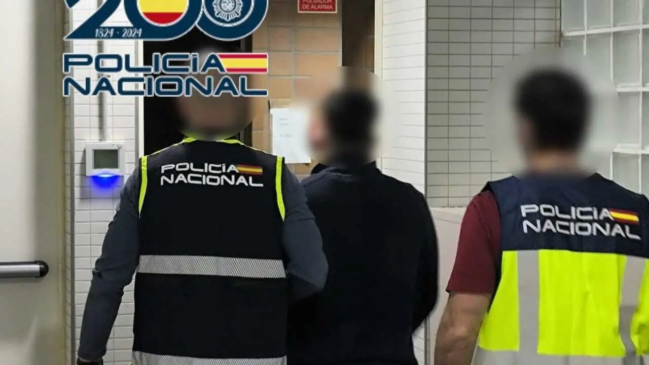 Agentes de la Polic&iacute;a Nacional junto al detenido