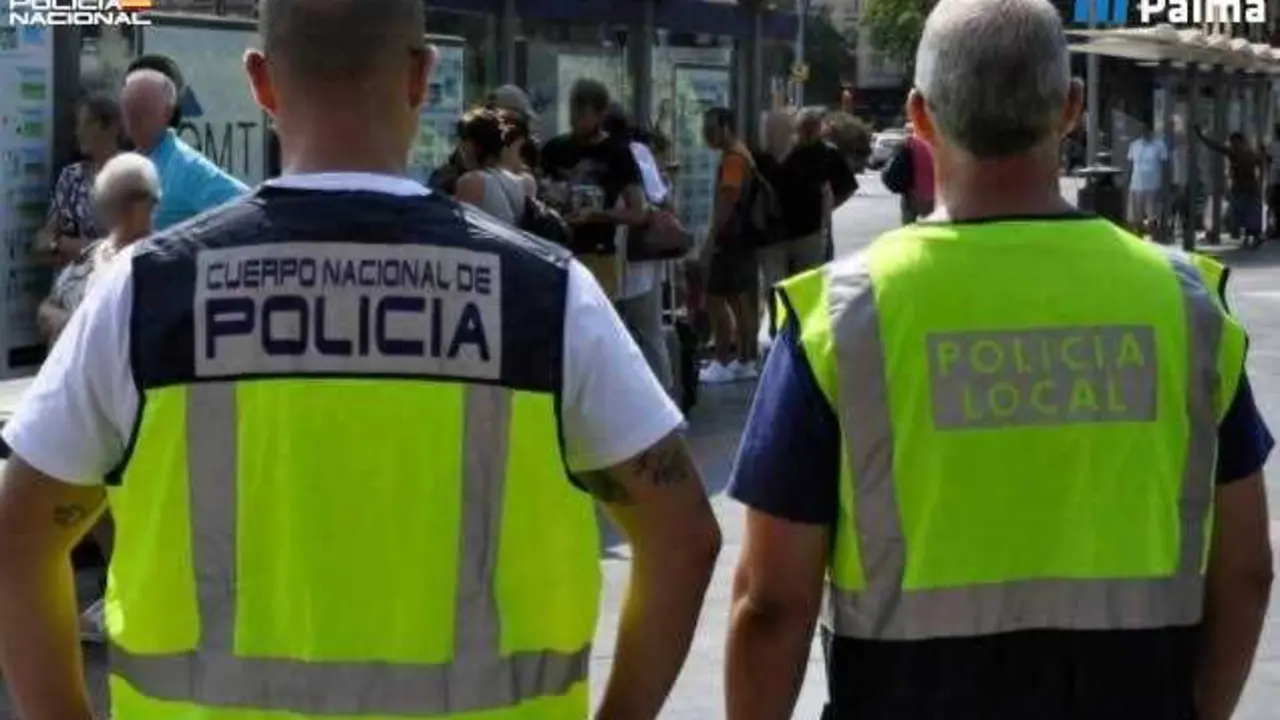 Un agente de la Polic&iacute;a Nacional y otro de la Polic&iacute;a Local de Palma, de espaldas.
