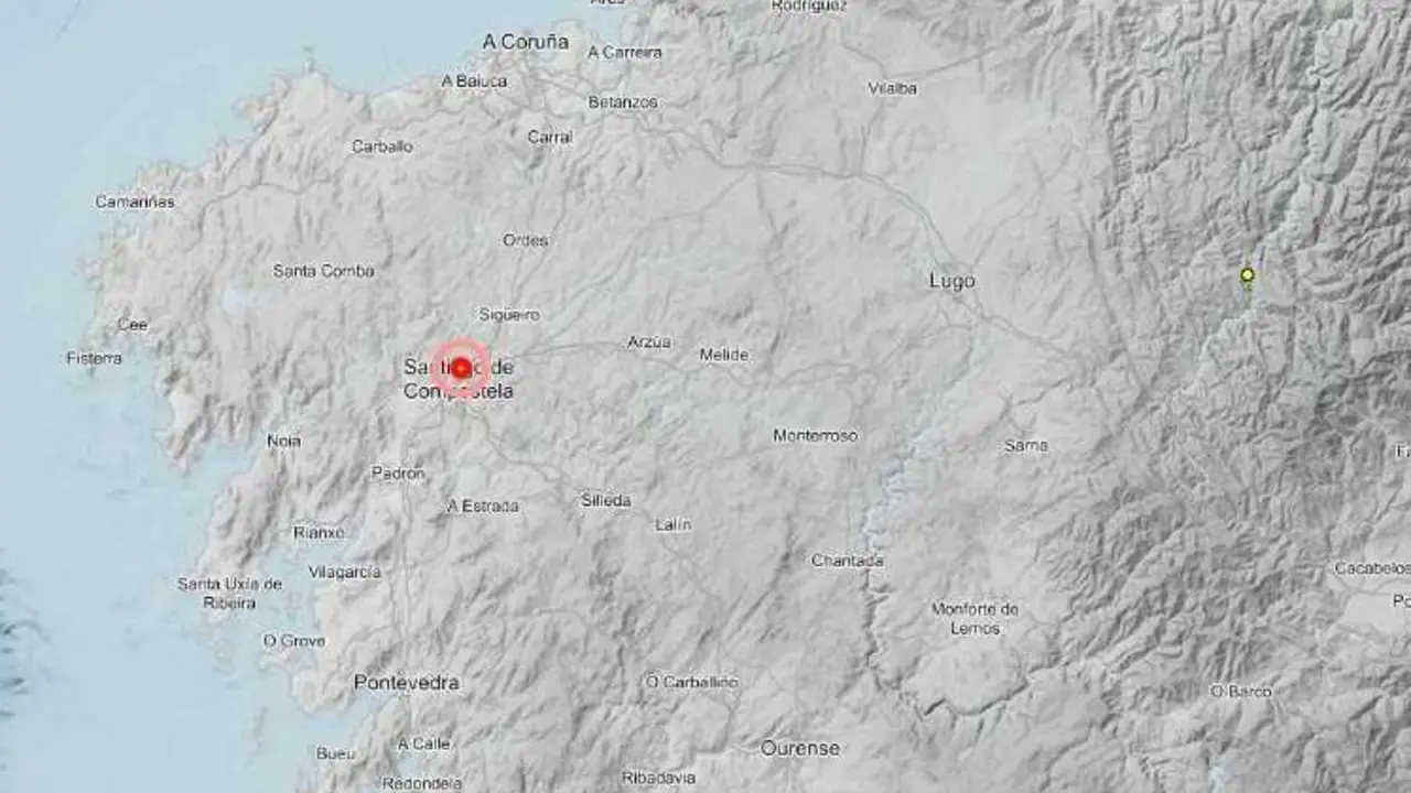 Registrado un terremoto de magnitud 1,7 mbLg con epicentro en Santiago de Compostela, el 6 de abril de 2026.