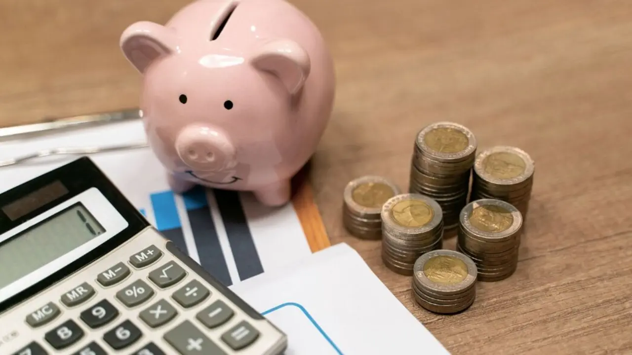 Hucha de cerdito con monedas