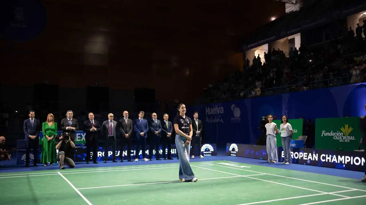 Im&aacute;genes del homenaje realizado a la deportista onubense Carolina Mar&iacute;n, tras anunciar su retiro del b&aacute;dminton. En el Palacio de Deportes Carolina Mar&iacute;n (Huelva). 