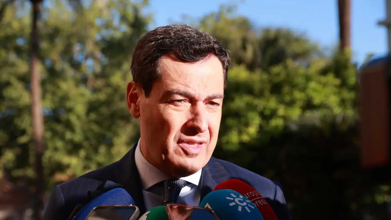 El presidente de la Junta y candidato del PP-A la reelecci&oacute;n, Juanma Moreno, este martes en Sevilla