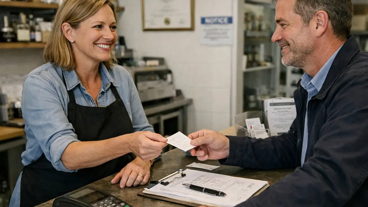 Una emprendedora atiende en su negocio a un cliente.