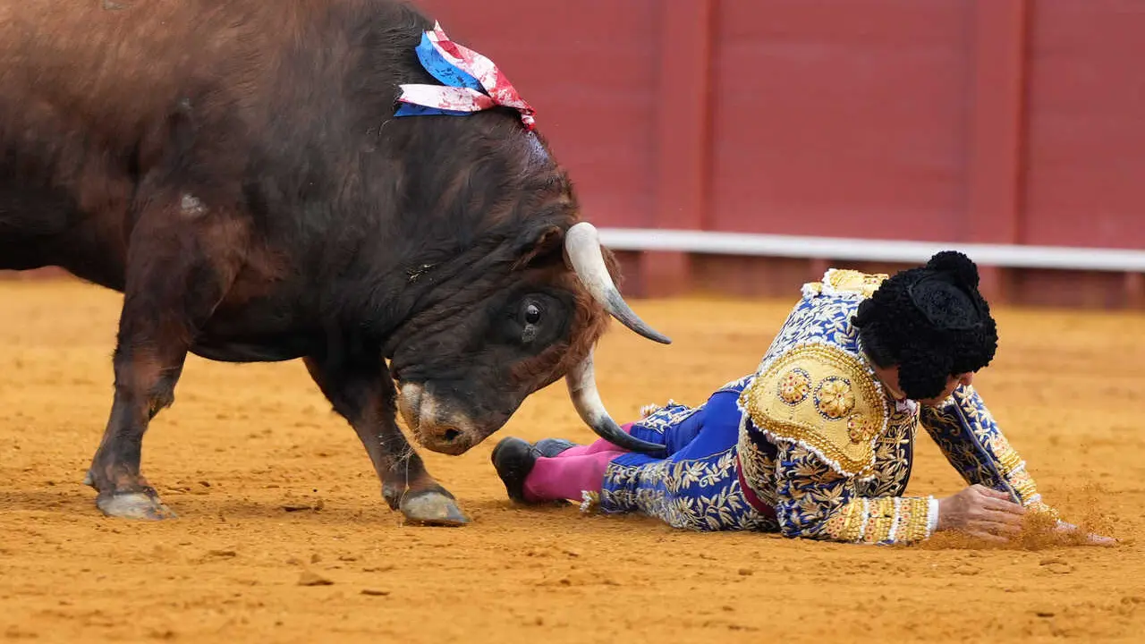 Cogida de Morante de la Puebla en la d&eacute;cima corrida de la Feria de Sevilla. 