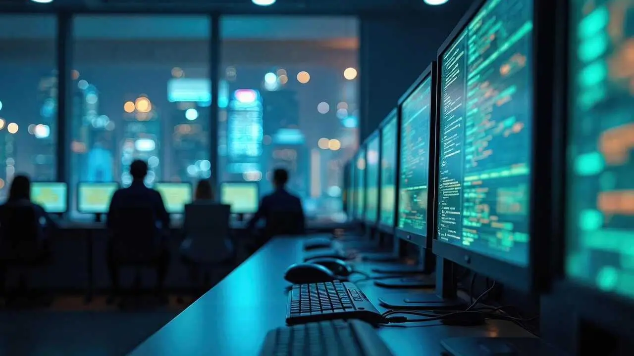 Archivo - Pantallas de ordenador en una oficina.