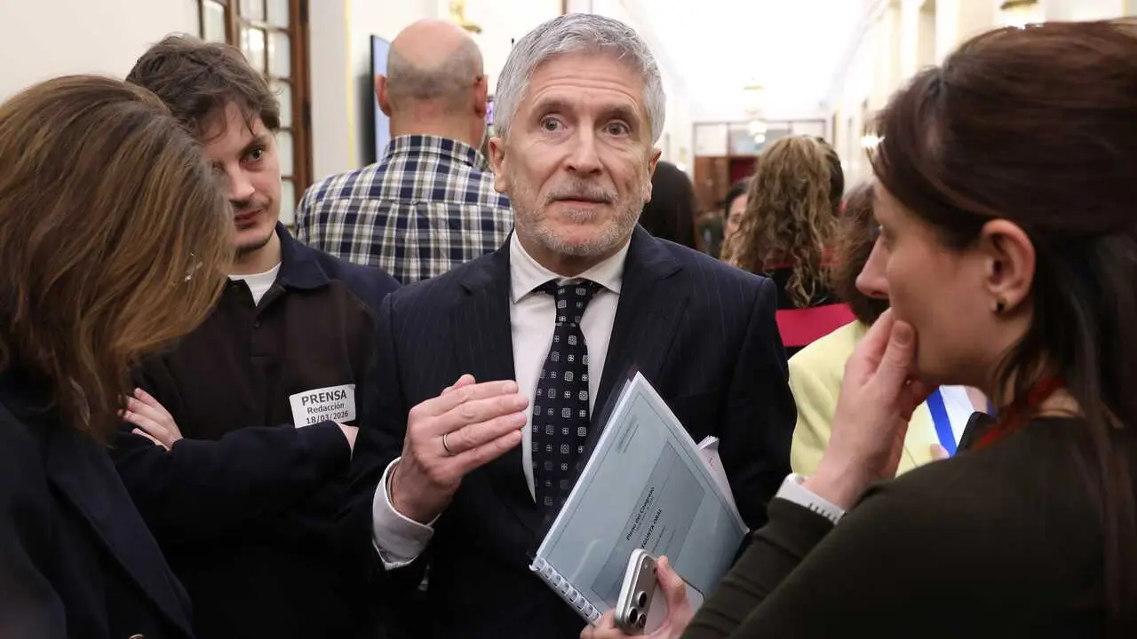 Archivo - El ministro del Interior, Fernando Grande-Marlaska, a su salida de una sesi&oacute;n de control al Gobierno