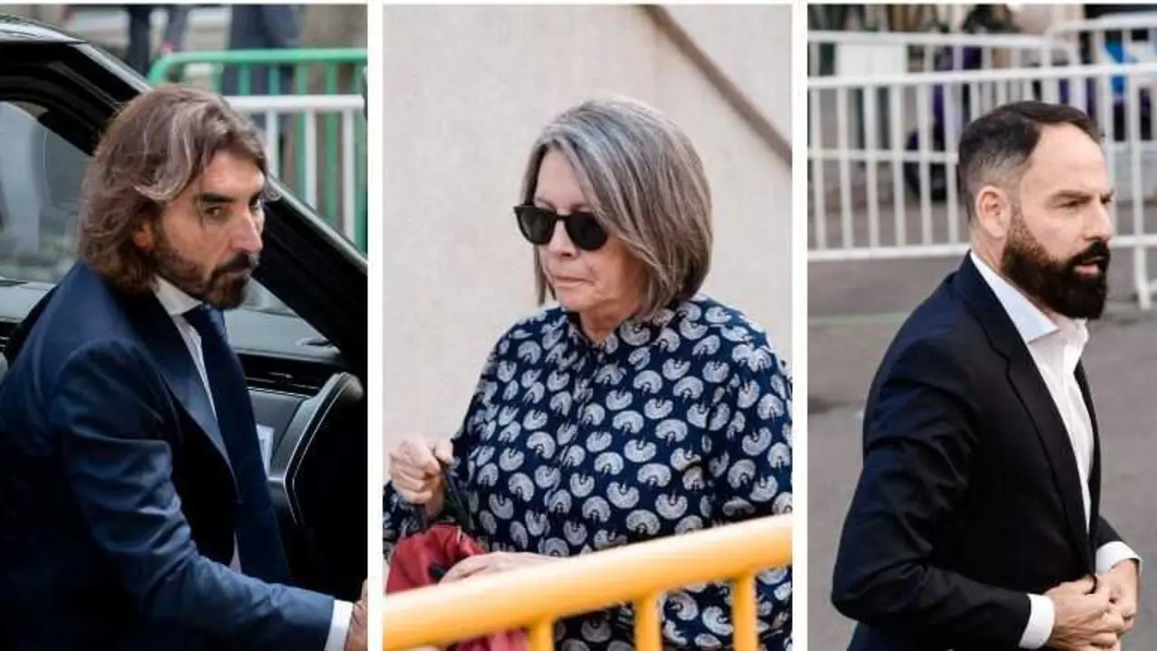 (izq-dcha) El exCEO de Air Europa Javier Hidalgo, la trabajadora de la Secretar&iacute;a de Organizaci&oacute;n del PSOE Celia Rodr&iacute;guez y el exgerente del PSOE Mariano Moreno a su llegada al Tribunal Supremo.