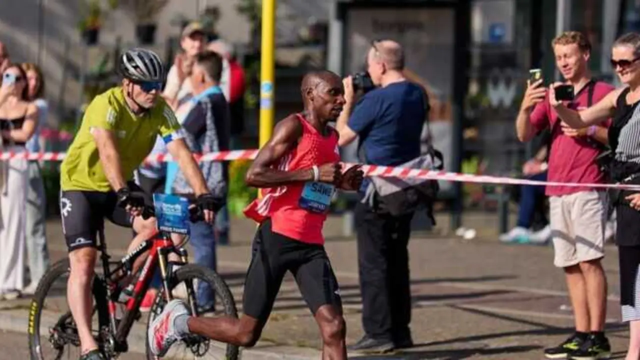 Sabastian Sawe durante una competici&oacute;n en 2025, en una imagen de archivo del atleta keniano.