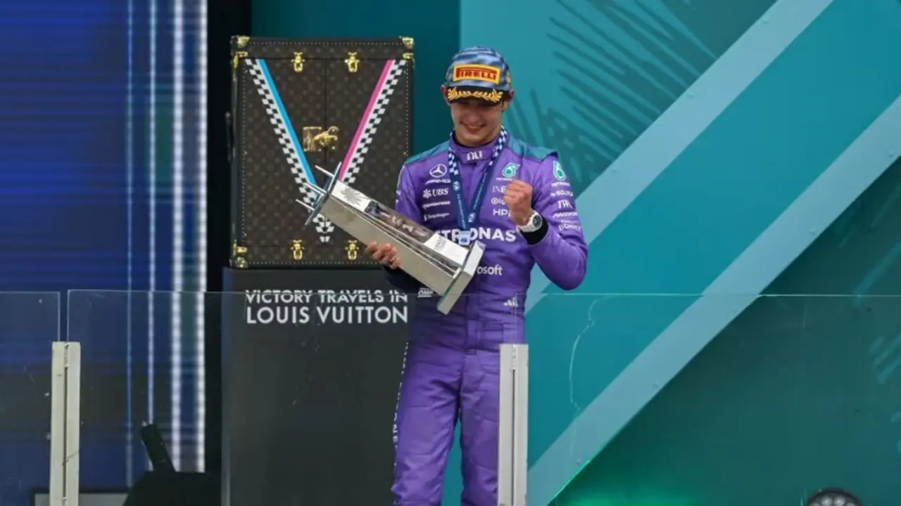 Antonelli celebrando en el GP de Miami