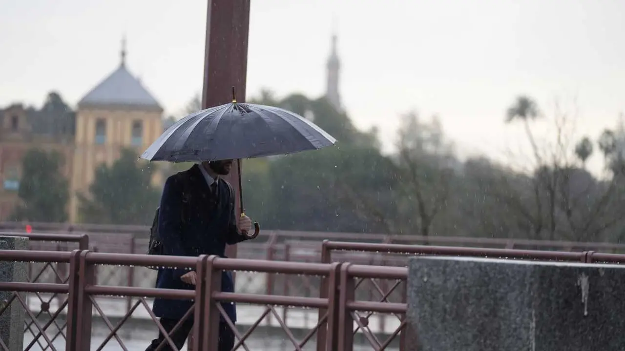 Archivo - Una persona se protege de la lluvia con un paraguas. A 03 de marzo de 2025, en Sevilla (Andaluc&iacute;a, Espa&ntilde;a).