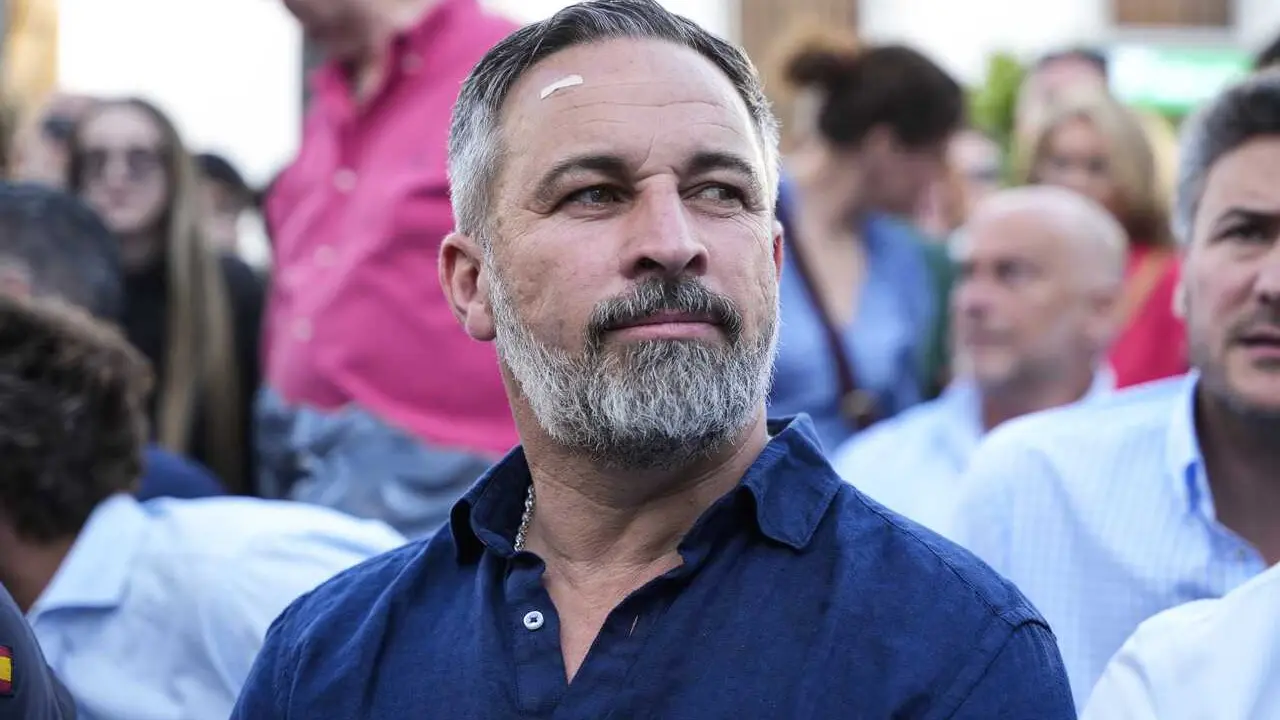 El presidente de Vox, Santiago Abascal, durante un acto p&uacute;blico en Sevilla. Imagen de archivo.