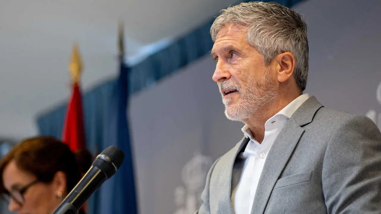 El ministro de Interior, Fernando Grande-Marlaska, durante una rueda de prensa, en la sede del Ministerio de Sanidad, a 9 de mayo de 2026, en Madrid (Espa&ntilde;a).