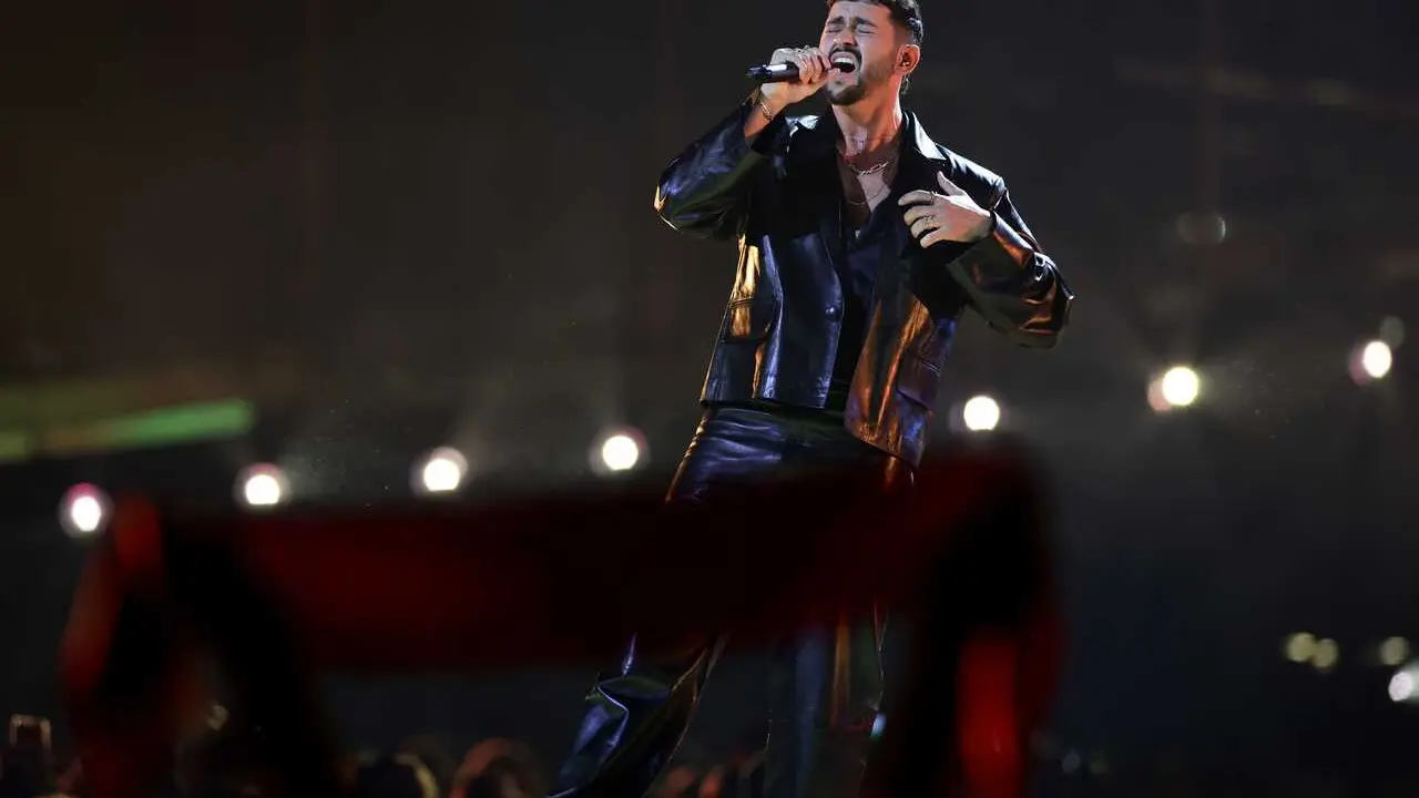 12 May 2026, Austria, Vienna: Noam Bettan from Israel performs the song 'Michelle' during the first semifinal of the 70th Eurovision Song Contest 2026 at the Wiener Stadthalle.