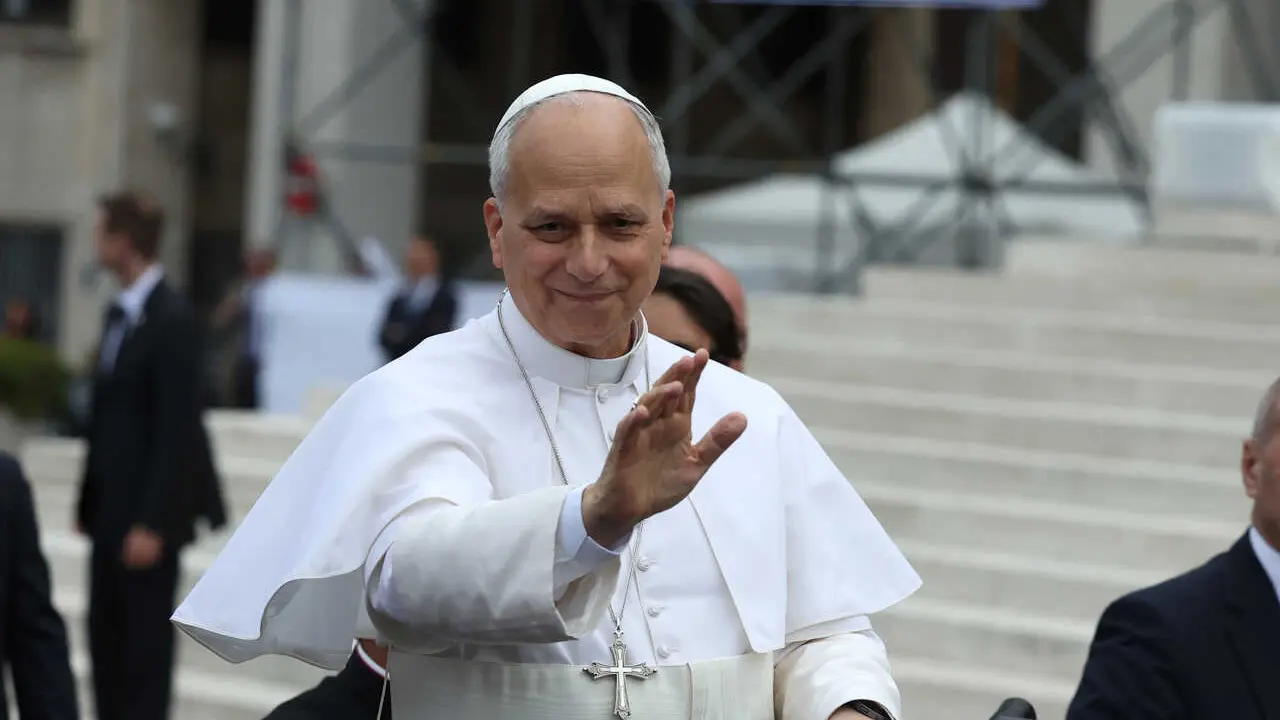 The pontiff seen greeting the faithful as he arrives at the university in a small popemobile accompanied by security men during the Official visit of His Holiness Pope Leo XIV to Sapienza University. The meeting with the Roman academic community provided an opportunity to discuss the issues of education, research, and the role of younger generations in contemporary society.