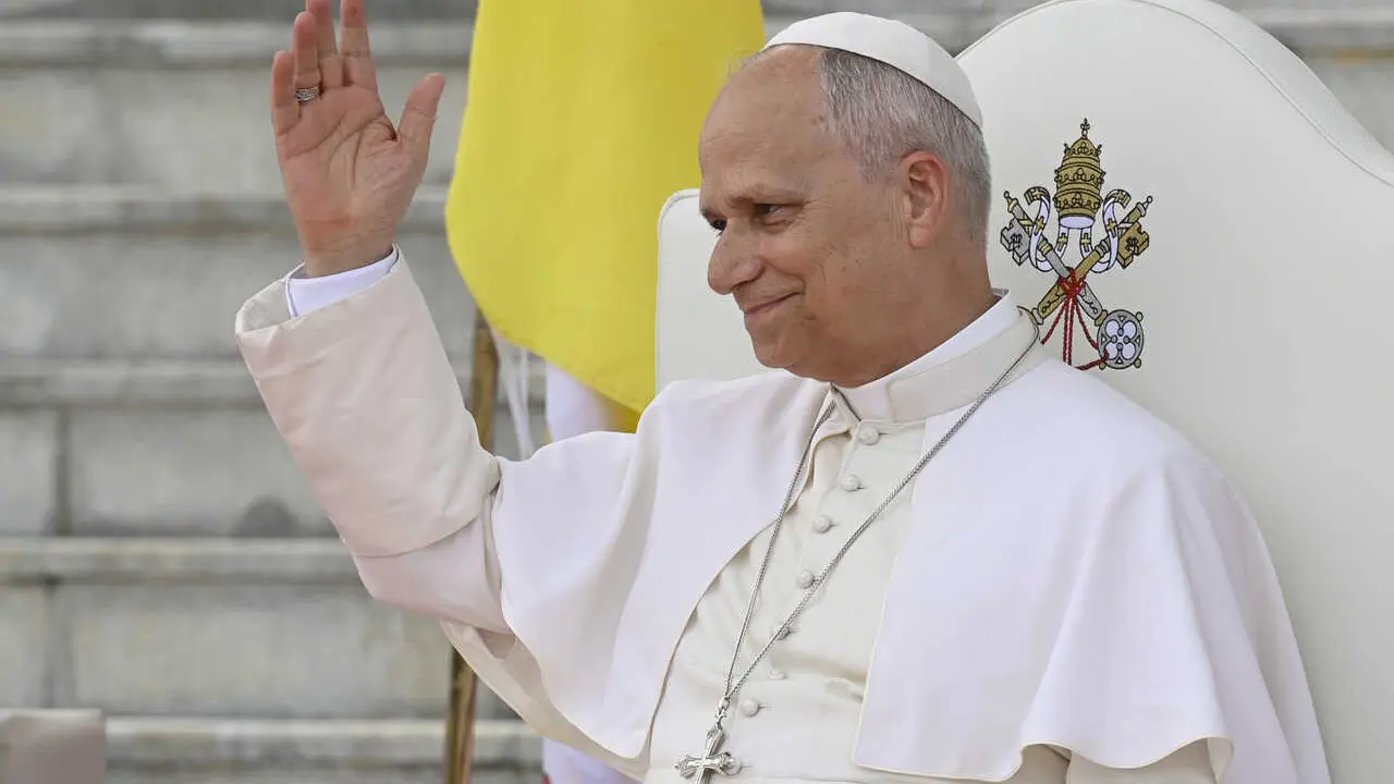 **NO LIBRI** Equatorial Guinea,Vatican, 2026/4/21  Pope Leo XIV meets with the World of Culture at the Leon XIV Campus of the National University in Malabo on the ninth day of an 11-day apostolic journeyPhotograph by VATICAN MEDIA   / Catholic Press Photo
