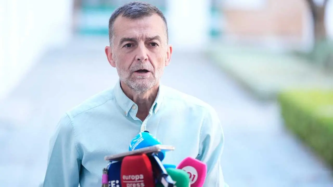 El coordinador federal de IU, Antonio Ma&iacute;llo, atiende a los medios en el Parlamento andaluz.