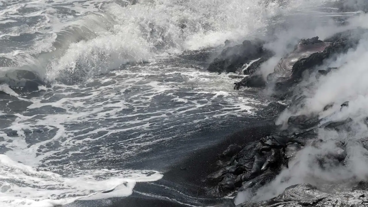 Begun on February 13, 2026, the eruption at Piton de la Fournaise continues with a single active eruptive site on the south-southeast flank of the volcano at an altitude of 2,056 meters. Lava cut off the main road along the coast of Saint-Philippe on March 13 and reached the Indian Ocean on March 16..''At the point of contact between the lava and the ocean,'' explain scientists from the Piton de la Fournaise Volcanological Observatory, ''a platform continues to form and expand, resulting from the accumulation of lava flows and fine particles from lava fragmentation.'' The OVPF teams are monitoring the platform's evolution through drone observations and regular on-site measurements. The platform had advanced approximately 129 meters into the ocean over a width of about 665 meters along the coastline by March 19th..''On the surface of the hardened areas, the temperature remains high, exceeding 100&deg;C. A drone overflight conducted by the OVPF-IPGP and University of Reunion team on site around 10:00 AM on March 20th indicated upwellings of warm water offshore from the platform, suggesting the formation of underwater pillow lava flows.''