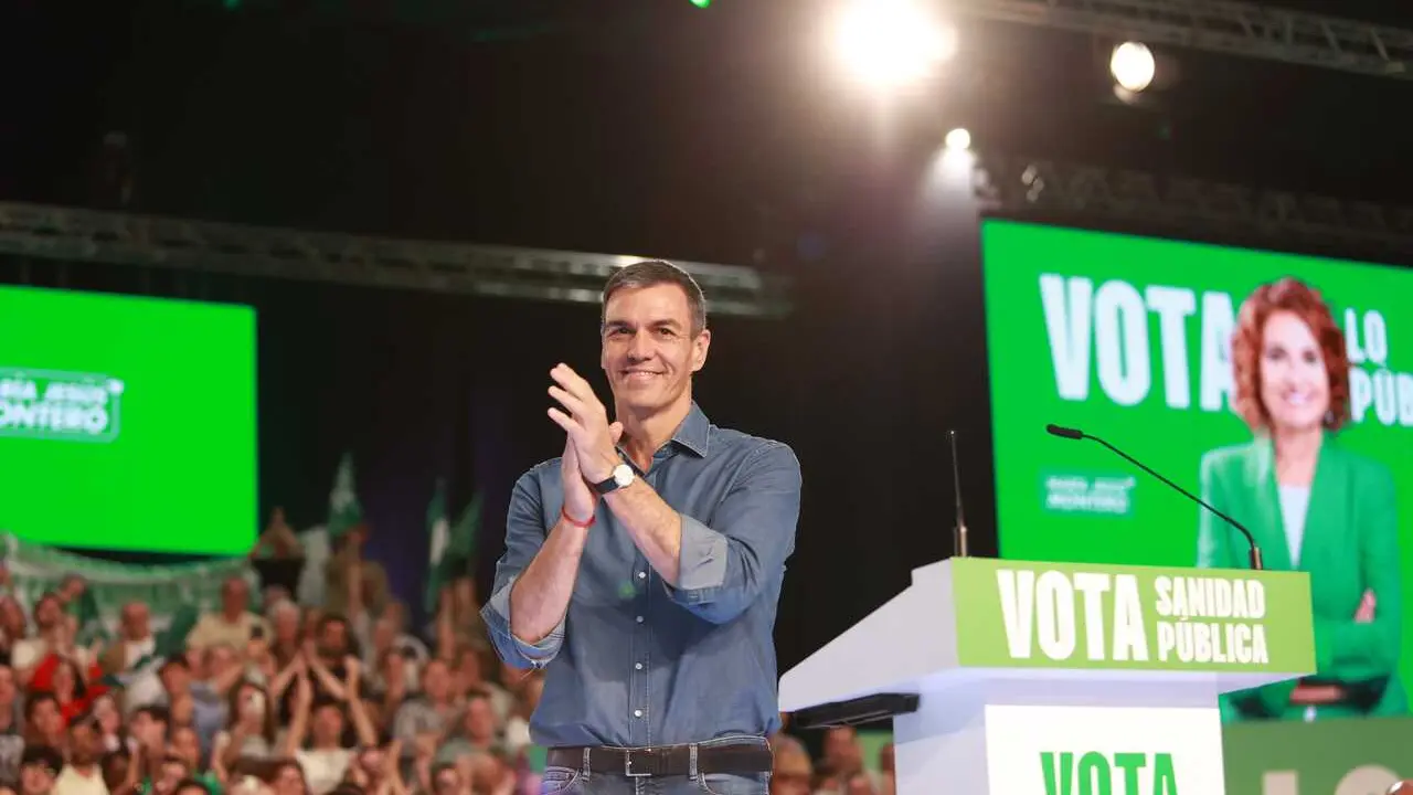 El secretario general del PSOE y presidente del Gobierno, Pedro S&aacute;nchez, durante el acto de cierre de campa&ntilde;a de los socialistas andaluces