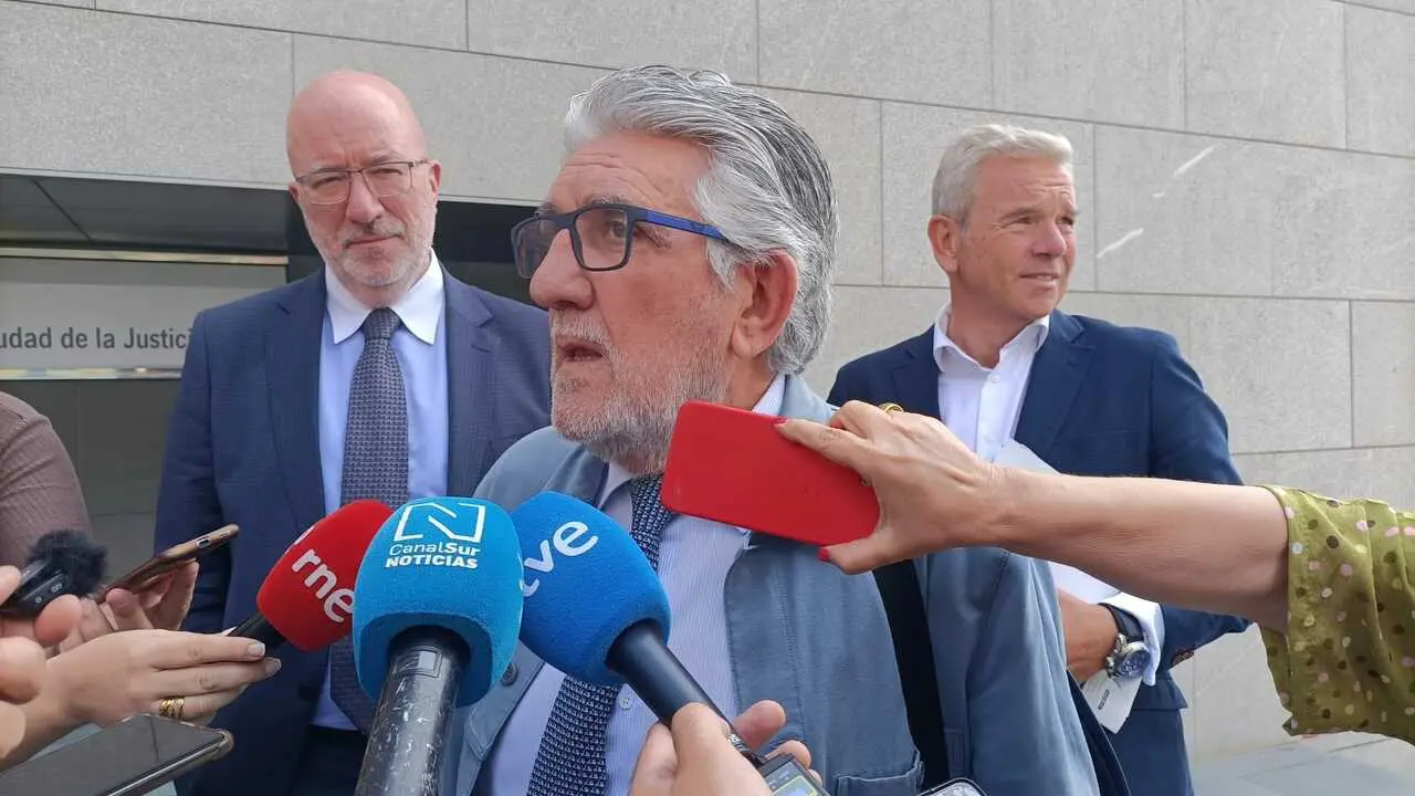 El abogado Pablo Luna, defensor del exvicepresidente de la Diputaci&oacute;n &Oacute;scar Liria, atiende a los medios a su salida de los juzgados de Almer&iacute;a.