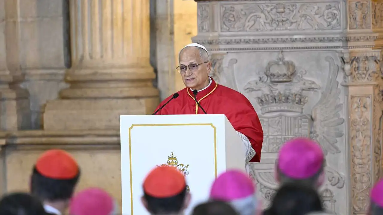 El Papa Le&oacute;n XIV pronuncia un discurso durante su ceremonia de bienvenida en el Palacio Real, a 6 de junio de 2026, en Madrid (Espa&ntilde;a). 