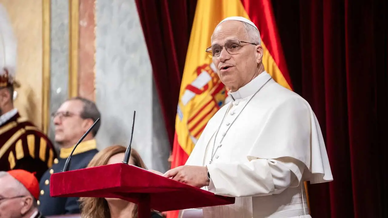 El Papa Le&oacute;n XIV interviene durante su visita al Congreso de los Diputados, a 8 de junio de 2026, en Madrid (Espa&ntilde;a). 