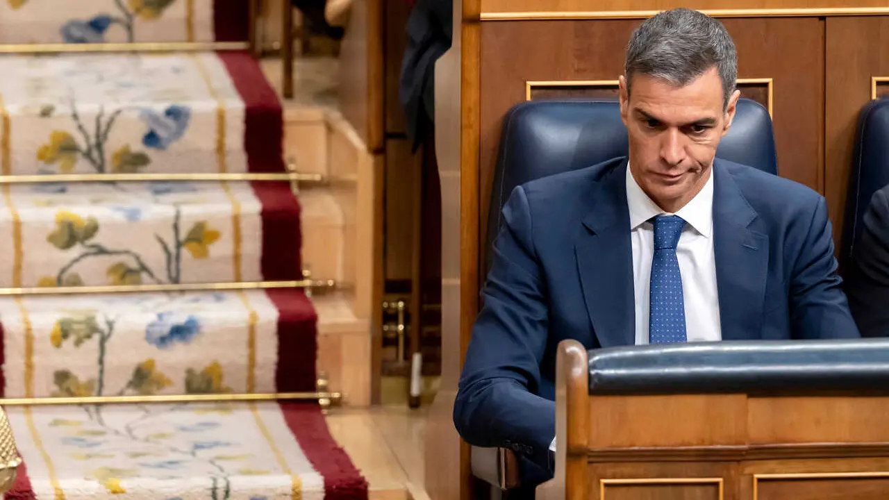 El presidente del Gobierno, Pedro S&aacute;nchez, durante la visita del Papa Le&oacute;n XIV al Congreso de los Diputados, a 8 de junio de 2026, en Madrid (Espa&ntilde;a).