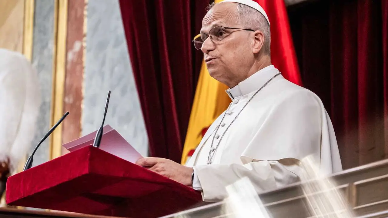 El Papa Le&oacute;n XIV interviene durante su visita al Congreso de los Diputados, a 8 de junio de 2026, en Madrid (Espa&ntilde;a).