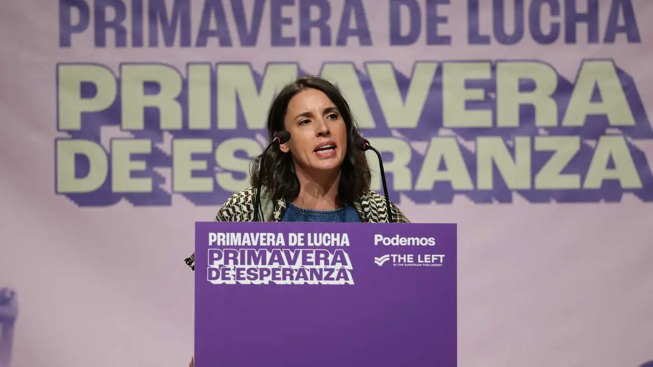 La secretaria pol&iacute;tica de Podemos y eurodiputada, Irene Montero, durante la jornada &lsquo;Primavera de lucha, primavera de esperanza&rsquo;, en el C&iacute;rculo de Bellas Artes, a 12 de junio de 2026, en Madrid (Espa&ntilde;a).