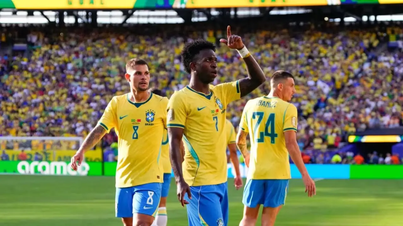 Vin&iacute;cius Jr celebrando el gol del empate a Marruecos