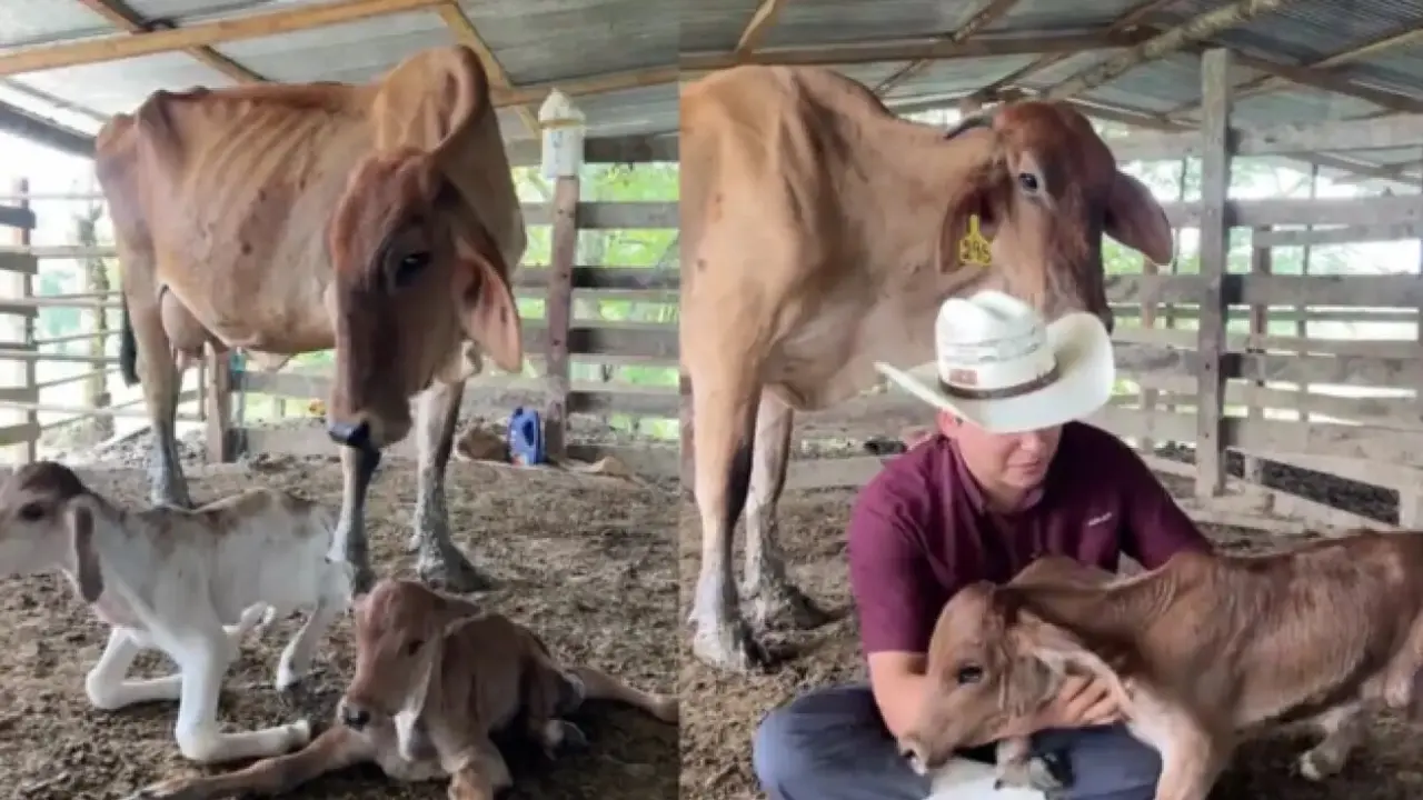 Ganadero celebra un parto gemelar de vacas, un hecho raro en pocas fincas