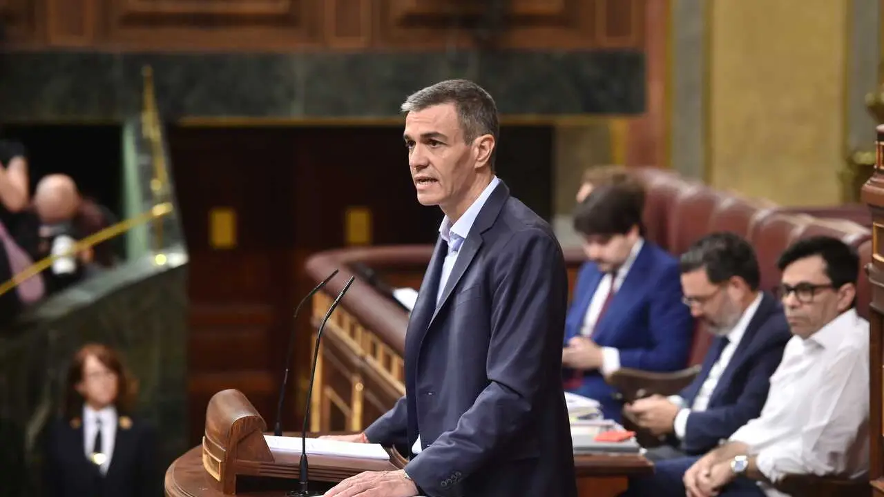 El presidente del Gobierno, Pedro S&aacute;nchez, interviene durante una sesi&oacute;n plenaria en el Congreso 