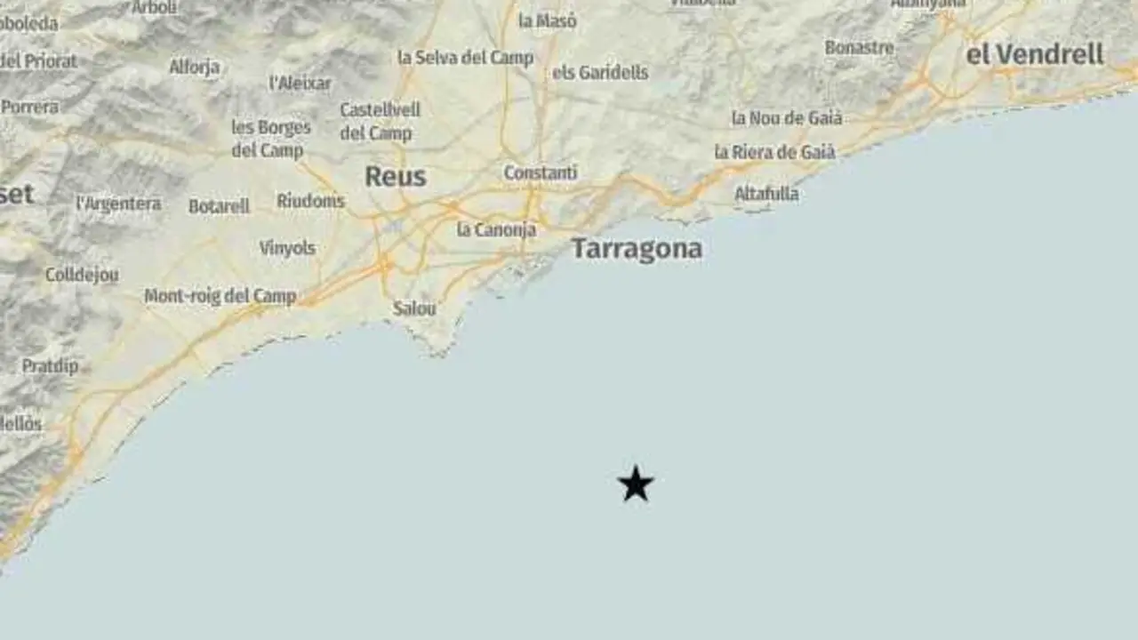 Epicentro del se&iacute;smo frente a la costa de Tarragona