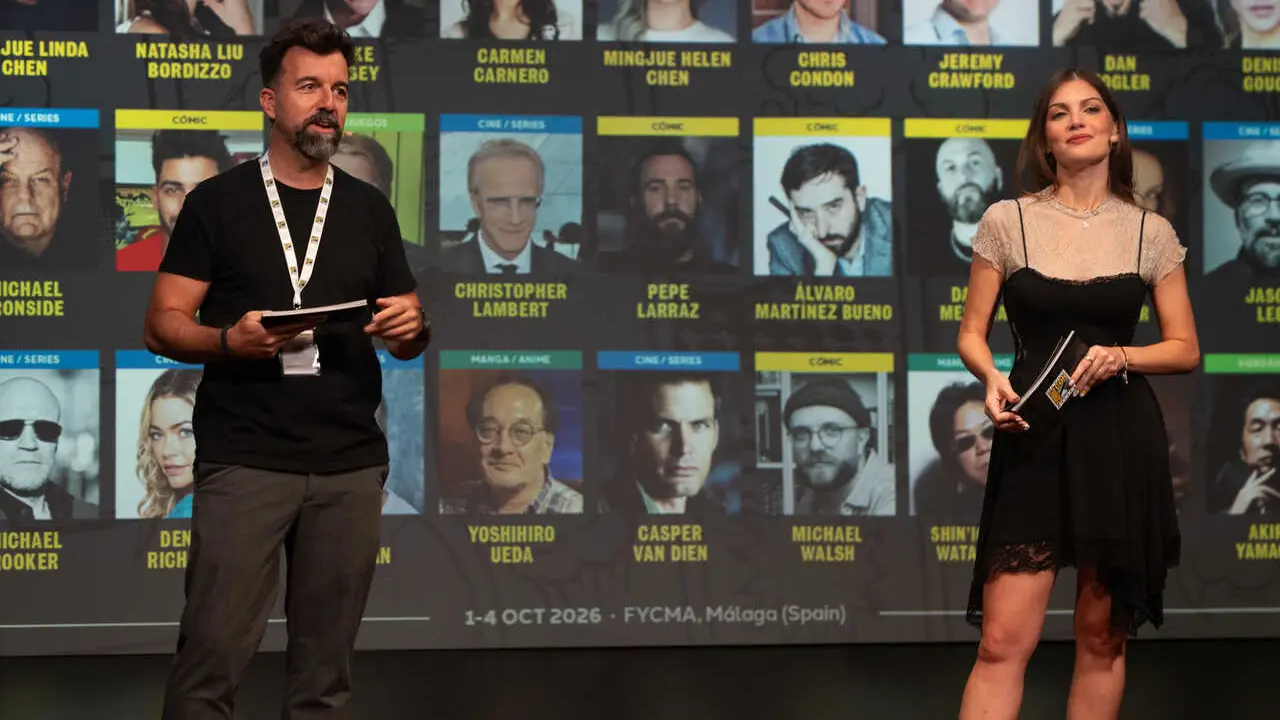 Fernando Piquer, director general de SDCC M&aacute;laga 2026, y Cristinini, tras presentar 25 nuevos invitados especiales.